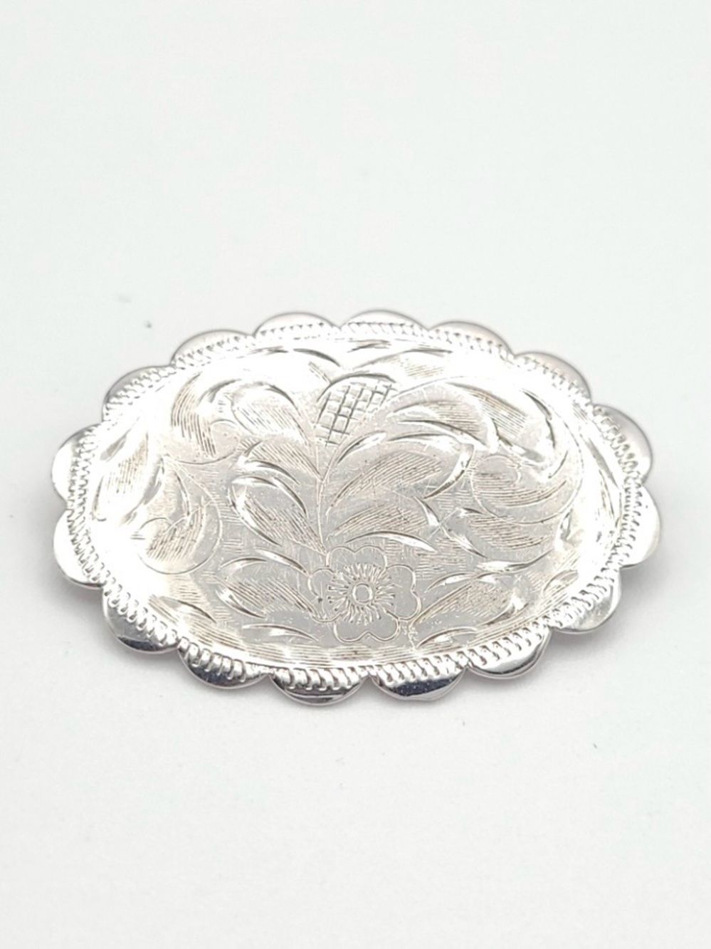 Vintage Silver Tone Floral Engraved Brooch Pin